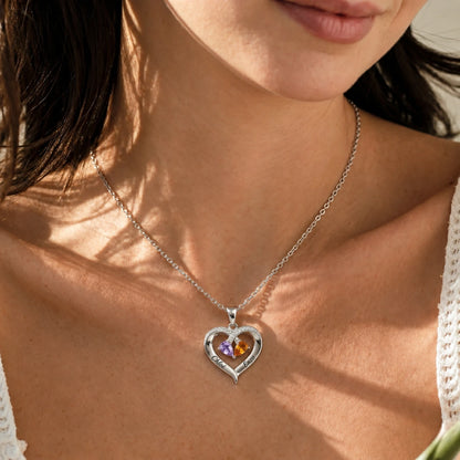 Collier Cœur 2 Prénoms Personnalisés avec Pierres de Naissance