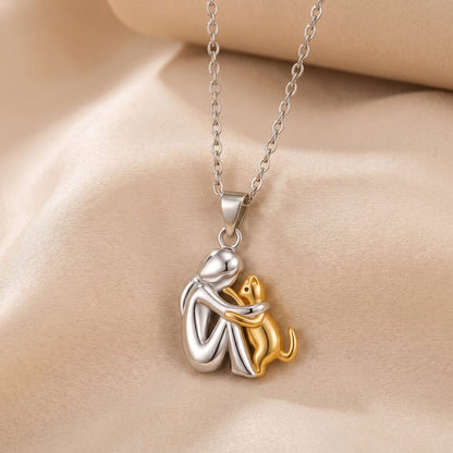 Collier Câlin éternel, femme et chat, bicolore doré