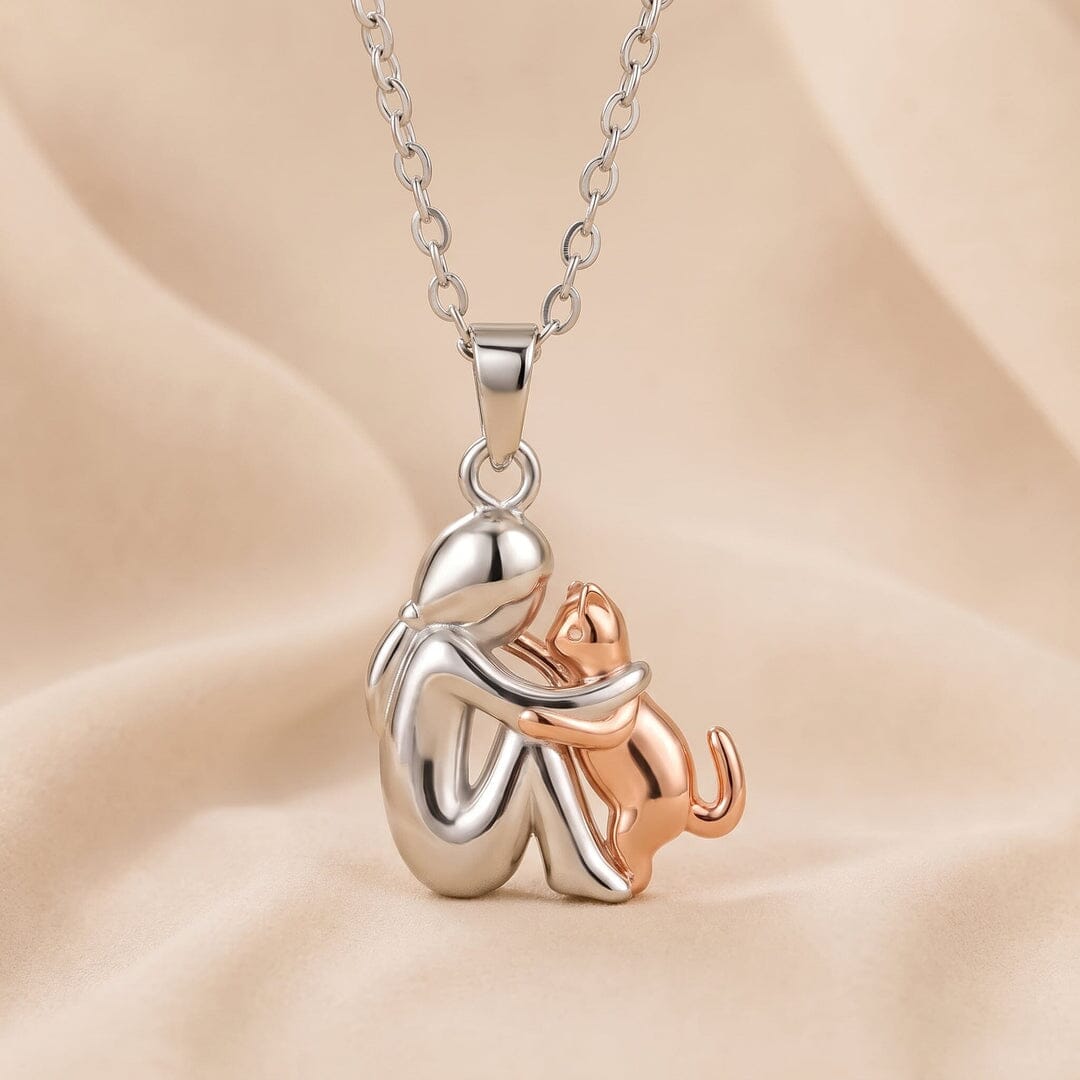 Collier Câlin éternel, femme et chat, doré rose