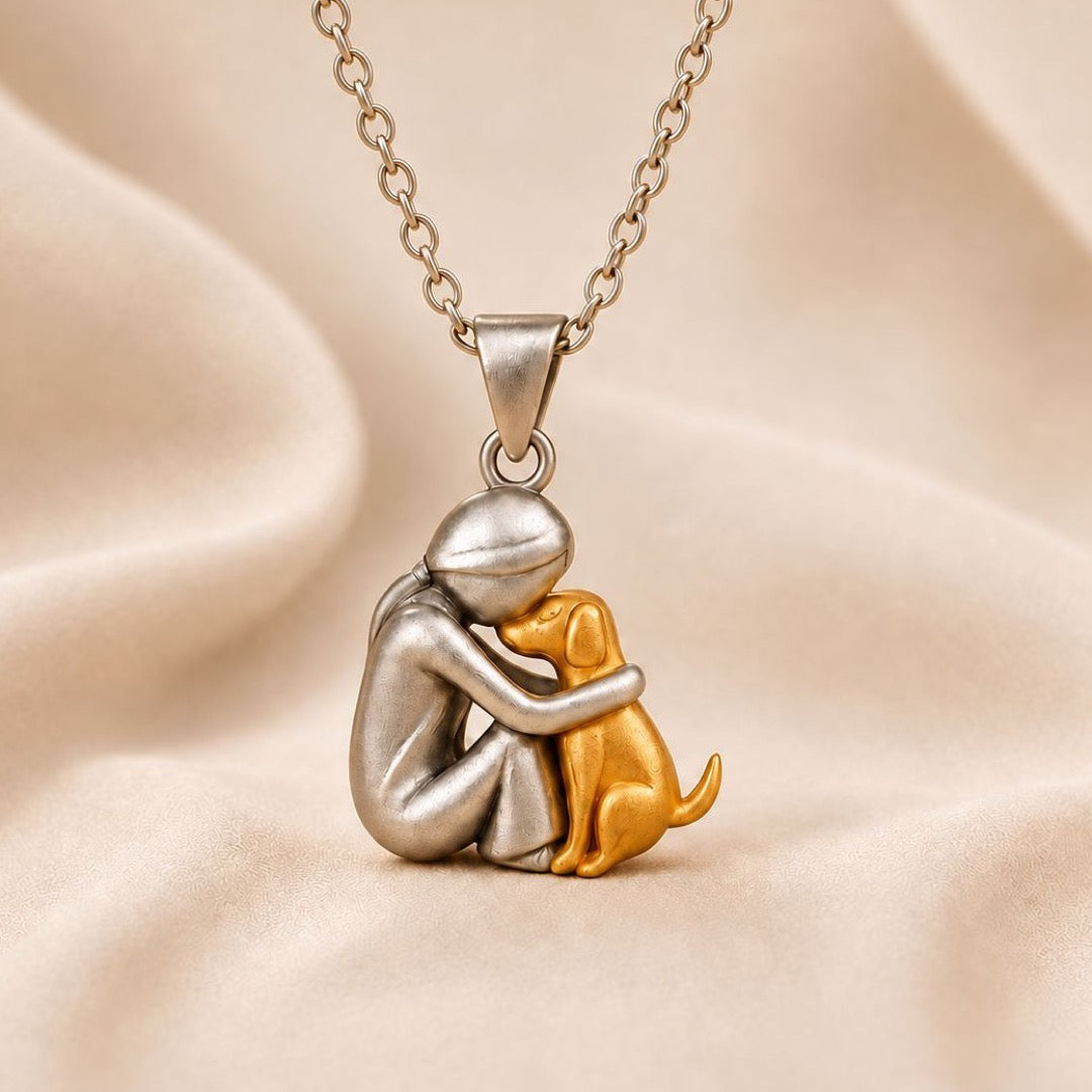 Collier Câlin éternel, femme et chien, bicolore doré
