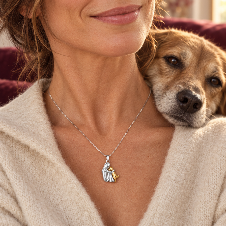 Le collier porté, un chien appuyé contre l'épaule
